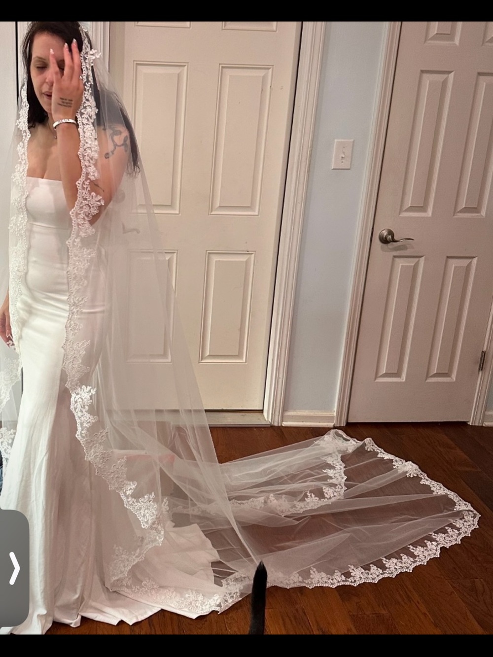 Lace-Edged Cathedral Wedding Veil in white